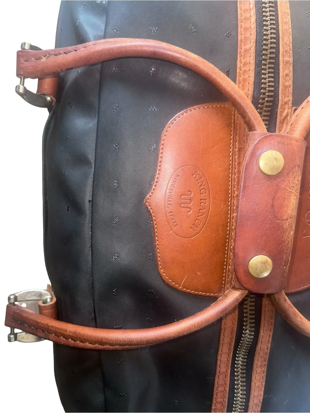 King Ranch Black Duffel Bag with Brown Leather Trim